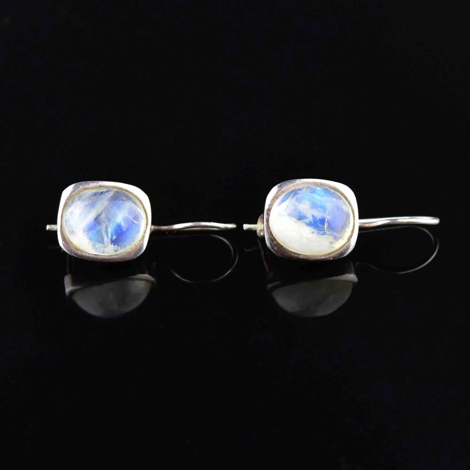 Vintage Moonstone Cabochon Earrings in Sterling Silver