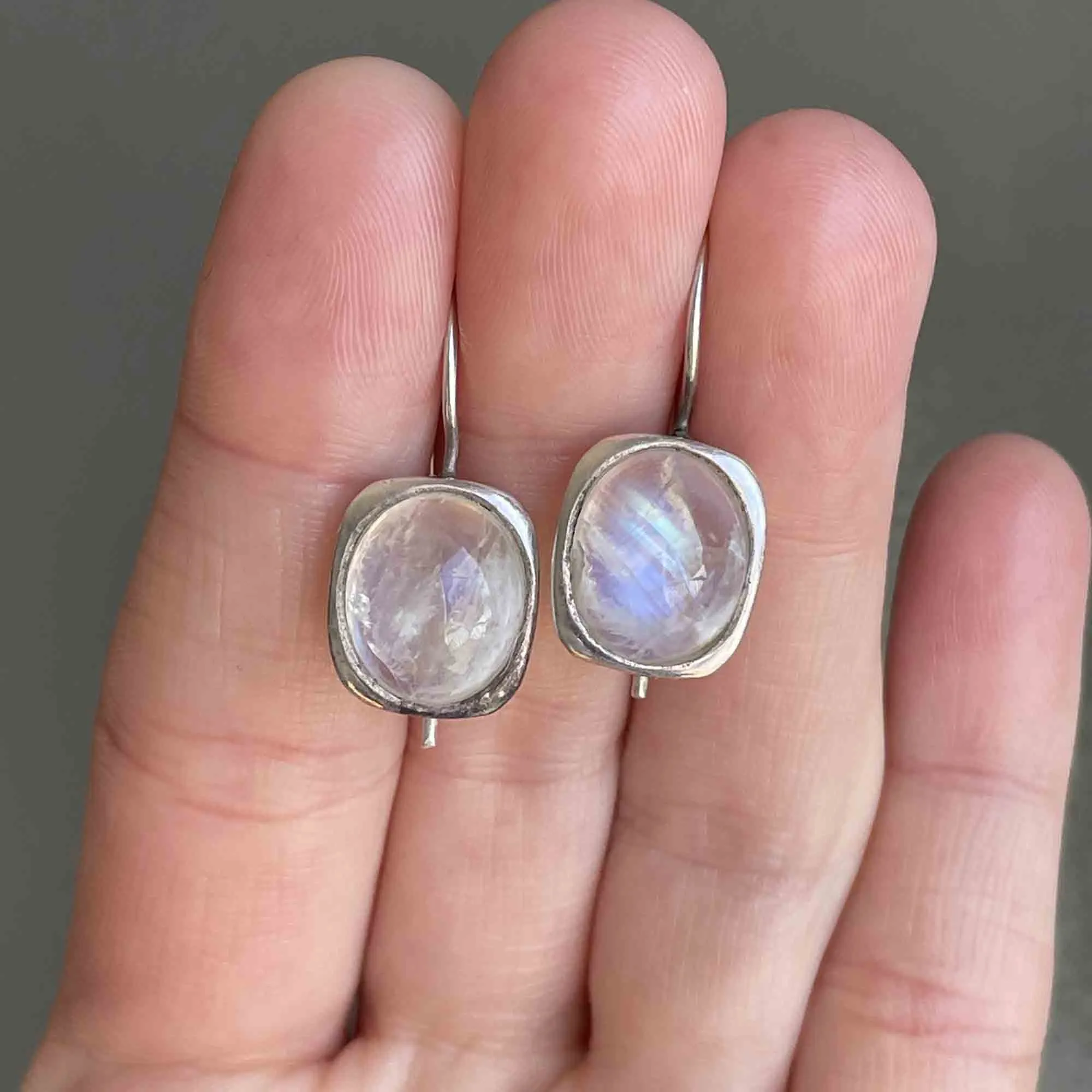 Vintage Moonstone Cabochon Earrings in Sterling Silver