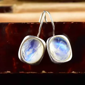 Vintage Moonstone Cabochon Earrings in Sterling Silver