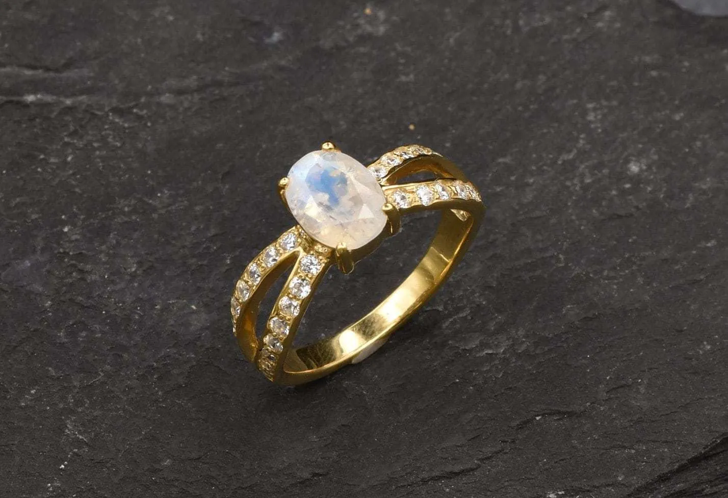 Vintage Moonstone Ring - Rainbow Moonstone Ring - Gold Promise Ring