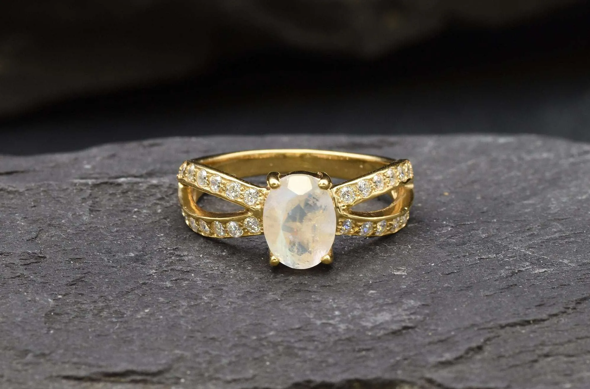 Vintage Moonstone Ring - Rainbow Moonstone Ring - Gold Promise Ring