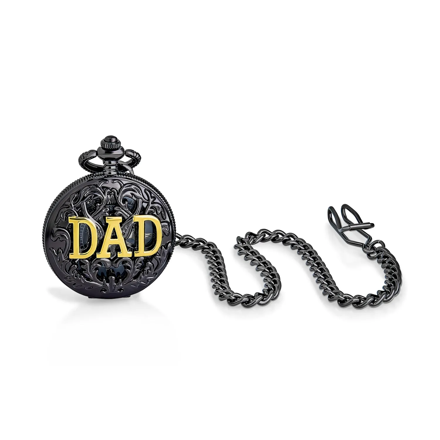 Vintage Style Open Face DAD Pocket Watch for Men with Skeleton Dial and Chain