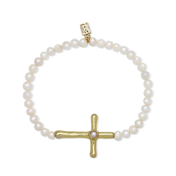 Waxing Poetic ~ Petite Cross Pearl Stretch Bracelet