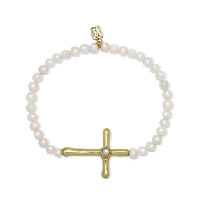 Waxing Poetic ~ Petite Cross Pearl Stretch Bracelet