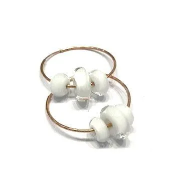 White Beaded Rose Gold Hoop Earrings