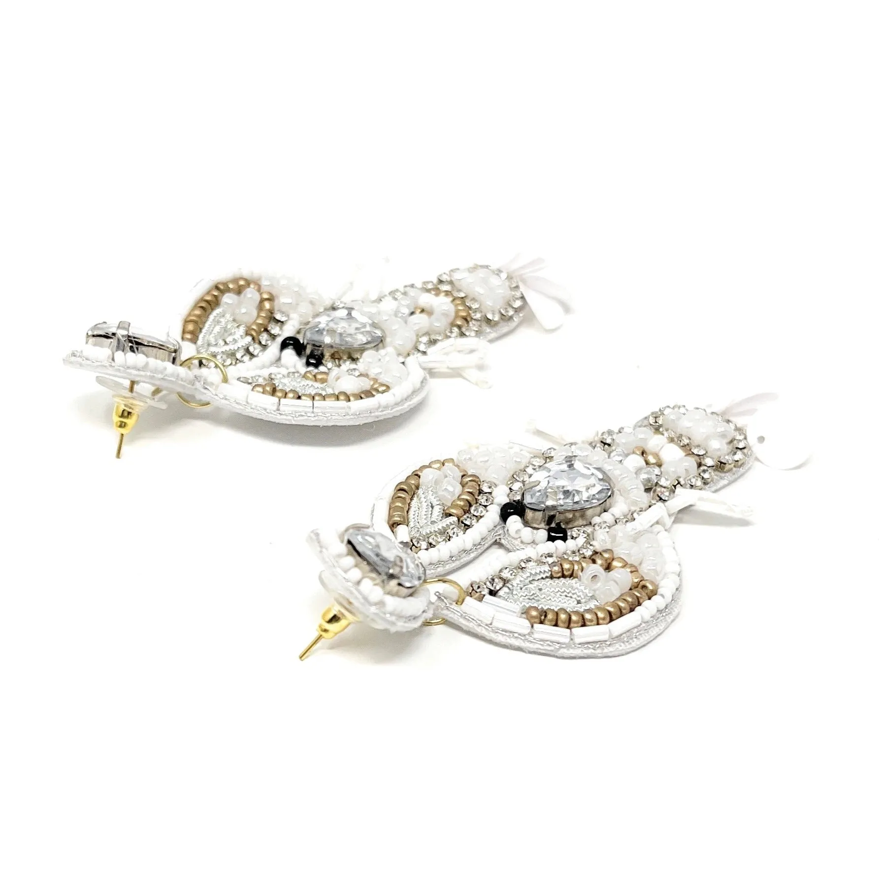 White Crawfish Beaded Earrings