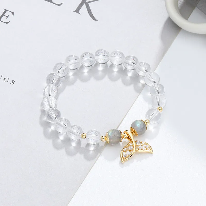 White Crystal Gray Moonlight Bracelet - Sterling Silver Fish Tail Design