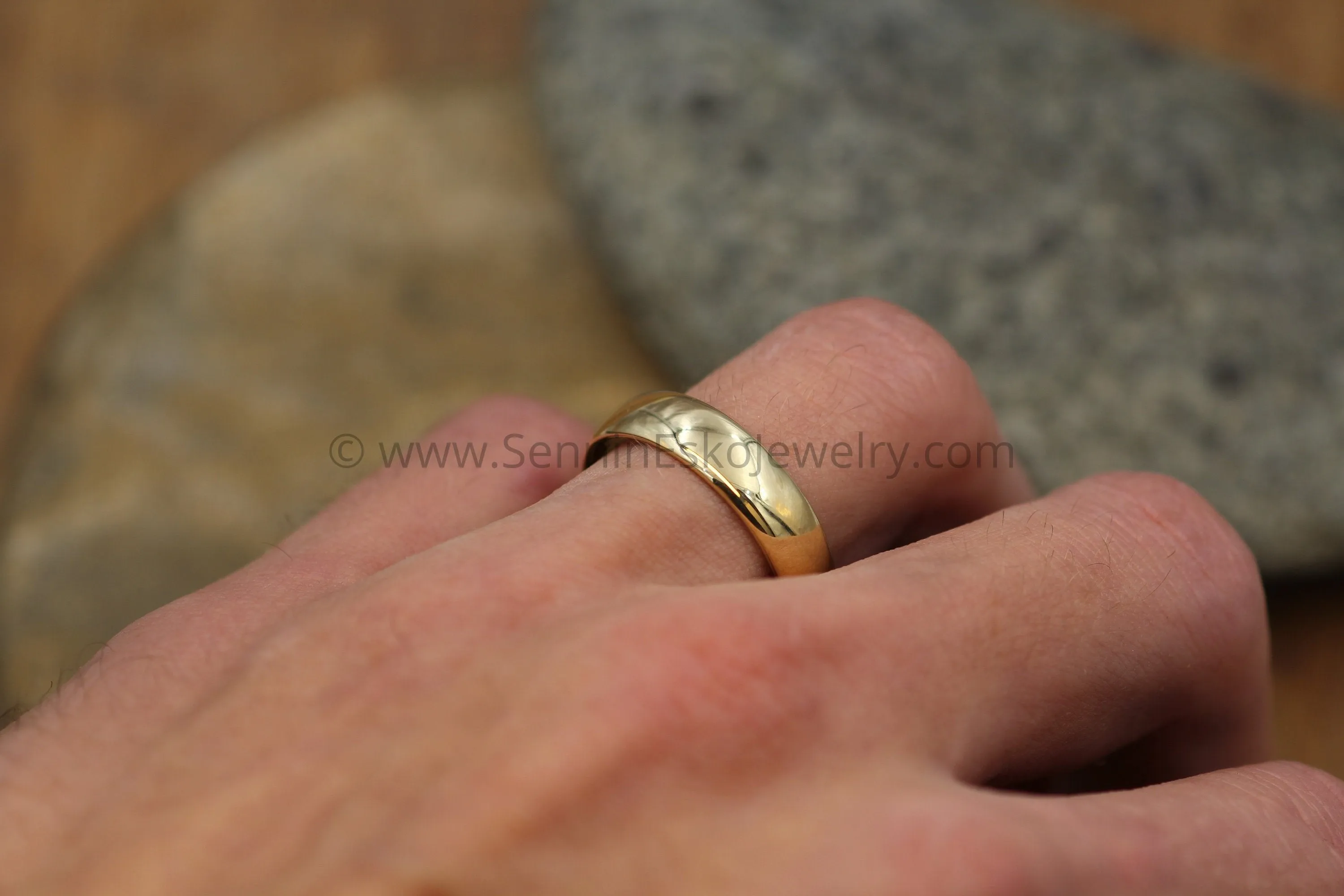 Wide Glossy 14kt Yellow Gold Band 6x1.7mm , Comfort Fit - Smooth Band