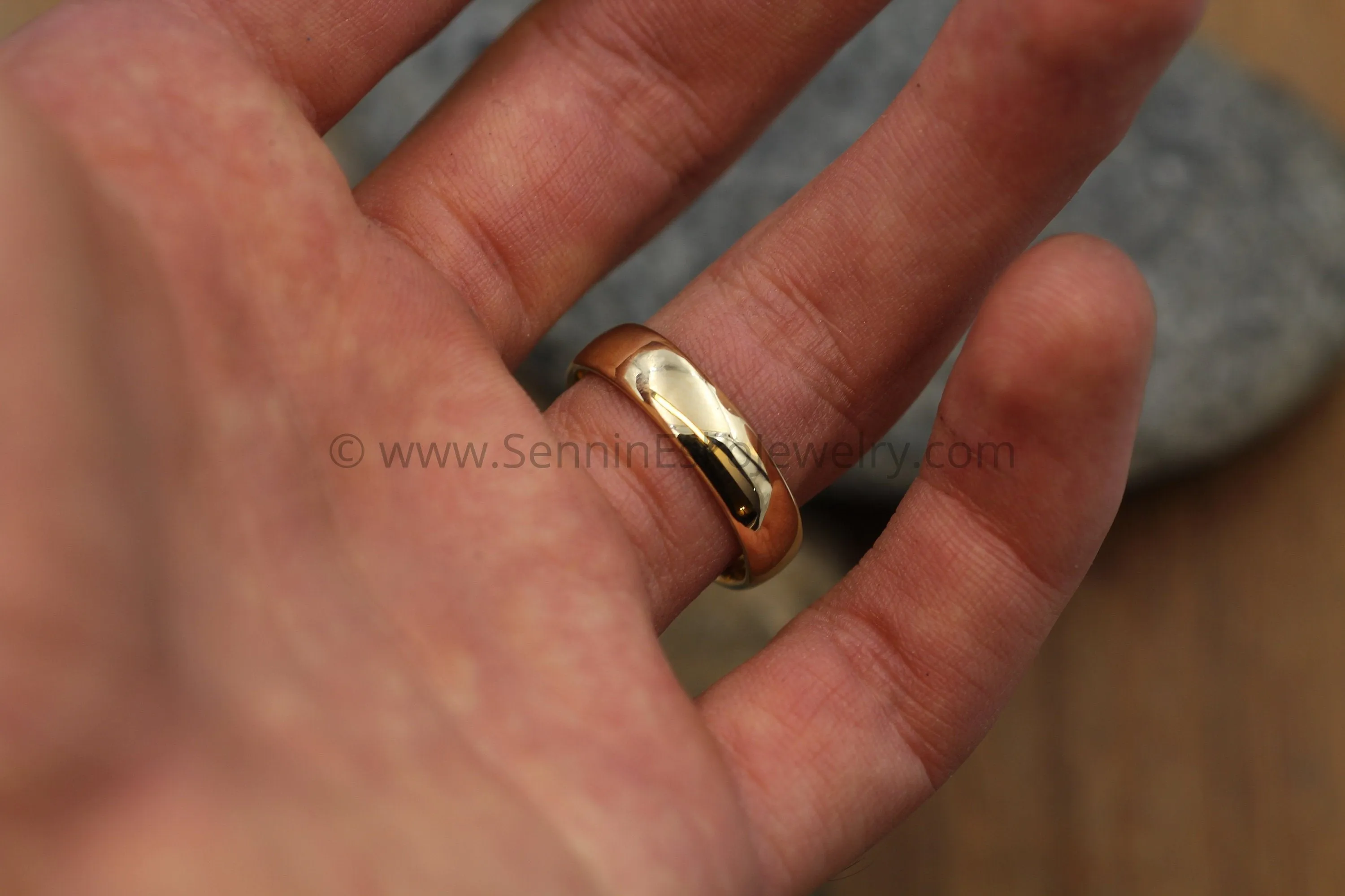 Wide Glossy 14kt Yellow Gold Band 6x1.7mm , Comfort Fit - Smooth Band