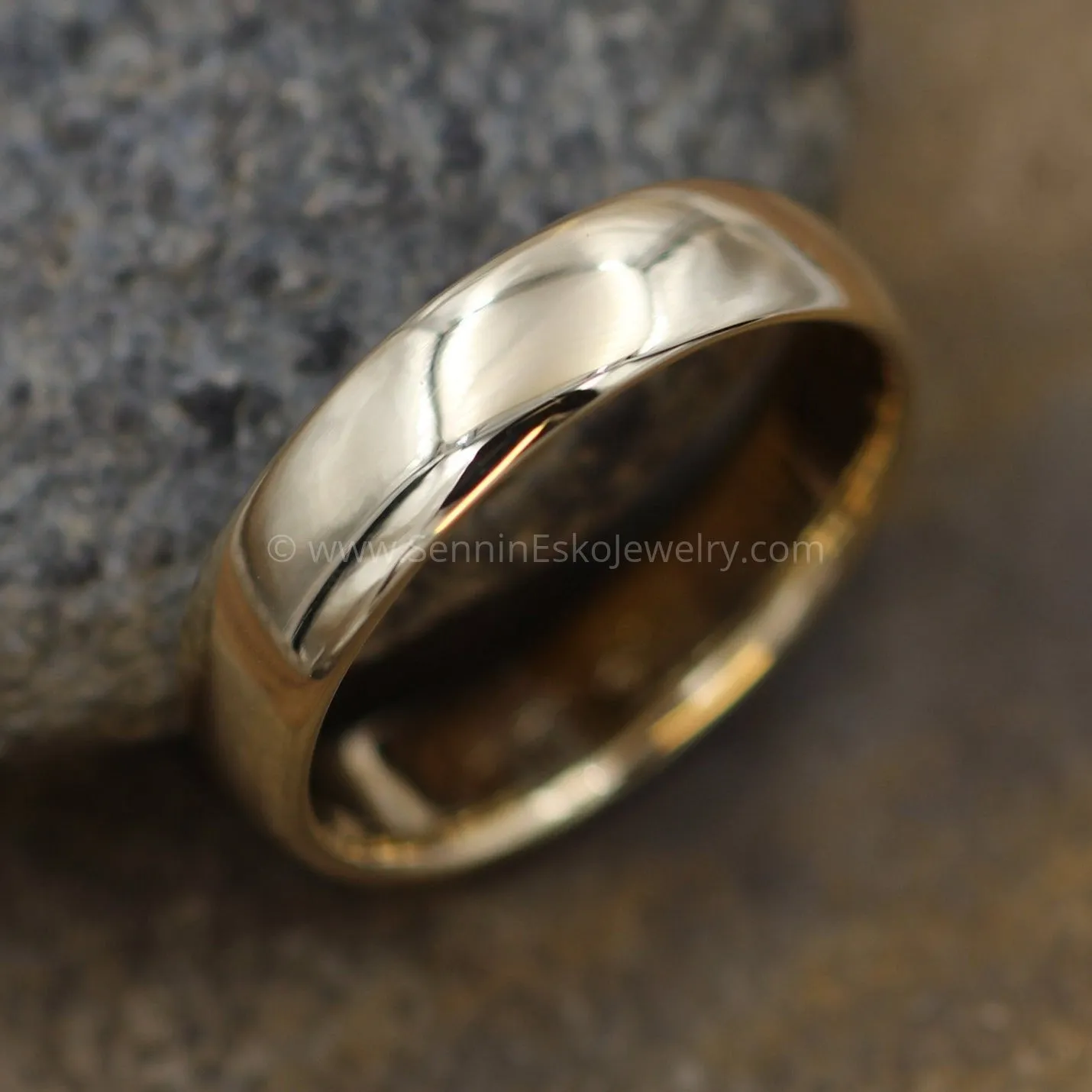 Wide Glossy 14kt Yellow Gold Band 6x1.7mm , Comfort Fit - Smooth Band