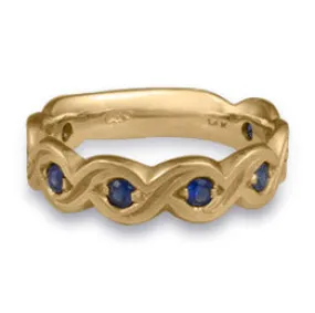 Wide Tides Wedding Ring with Sapphires in 14K Yellow Gold