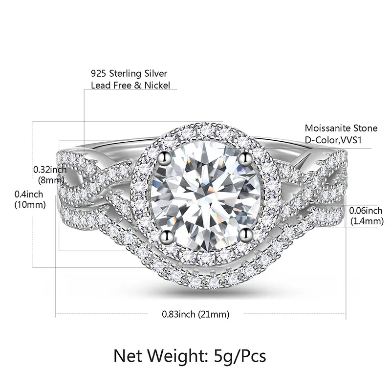 Women 1.5 Carat Infinity Moissanite Round Cut Engagement Ring Set Jewelry Wedding Bridal Rings Gift,Size 6-9