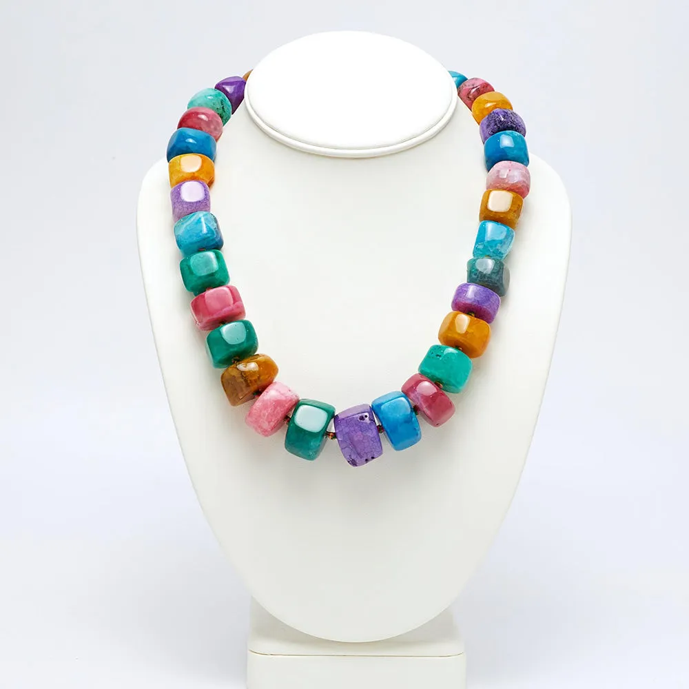 Women's Chunky Statement Multicolour Natural Agate Gemstone Necklace