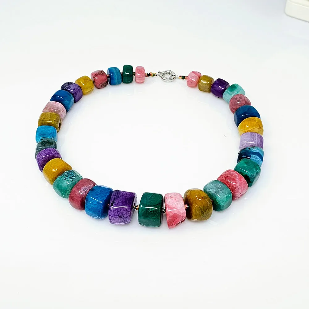 Women's Chunky Statement Multicolour Natural Agate Gemstone Necklace