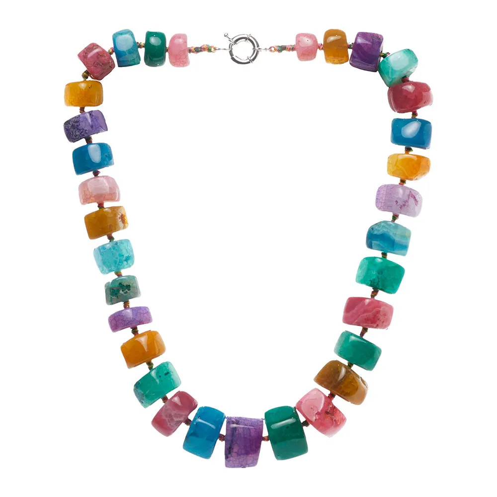 Women's Chunky Statement Multicolour Natural Agate Gemstone Necklace