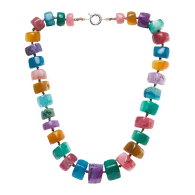 Women's Chunky Statement Multicolour Natural Agate Gemstone Necklace