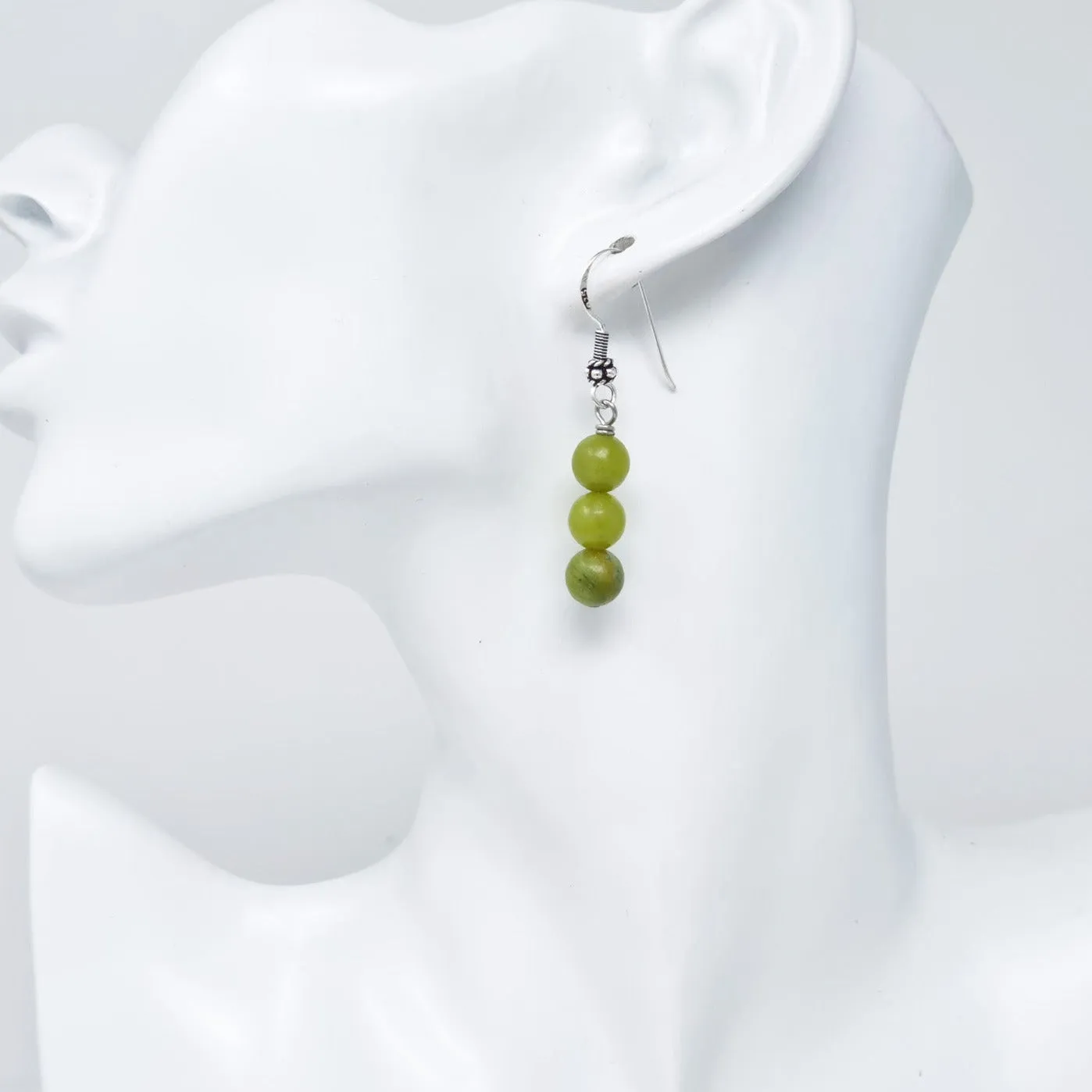 Women's Handmade Green Jade Sterling Silver Dangle Drop Earrings