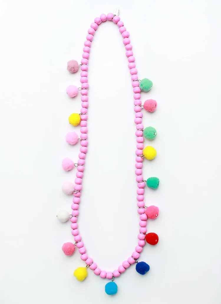 Wooden Pom Necklaces- Assorted