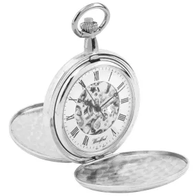 Woodford Chrome Plated Double Full Hunter Skeleton Mechanical Pocket Watch - Silver