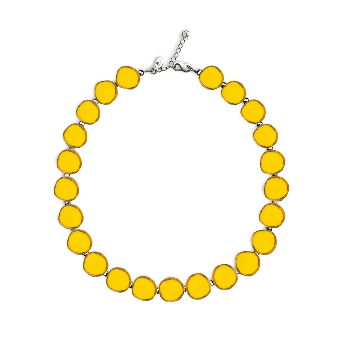 Yellow Beaded Necklace,  Small Circle Glass Beaded Necklace