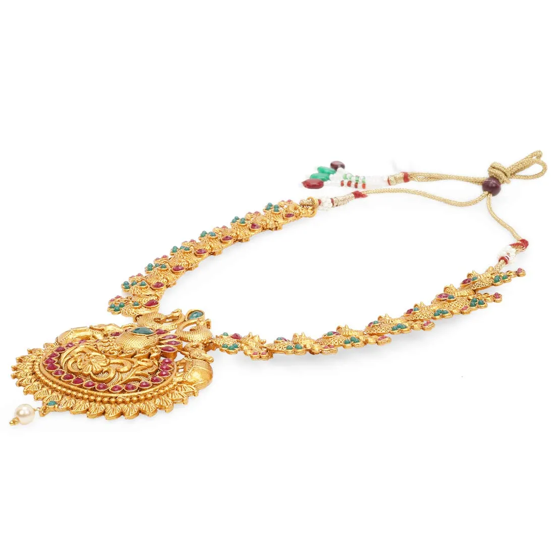 Yellow Chimes Ethnic Jewellery Set Gold Plated Peacock Jewelry Set Traditional Antique Ruby Necklace Set For Women & Girls