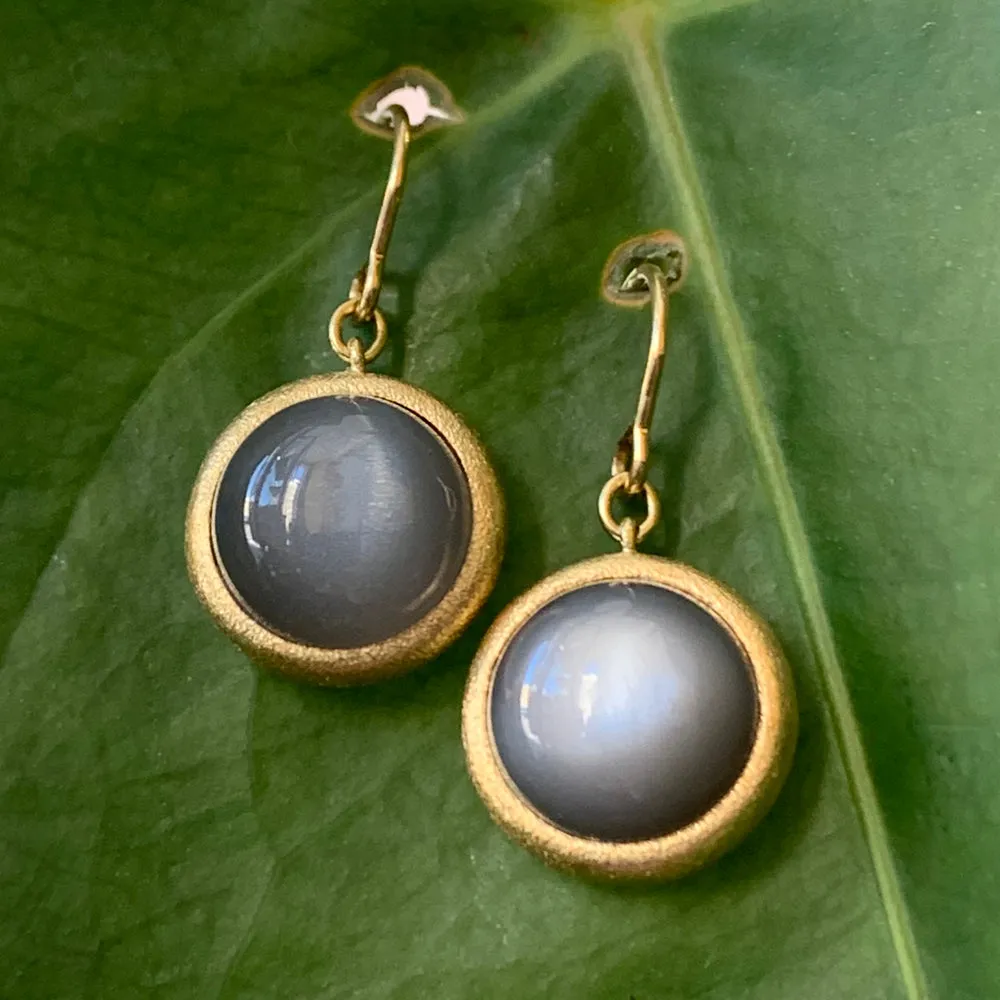 Yellow Gold & Moonstone Drop Earrings - "Baltic Night"