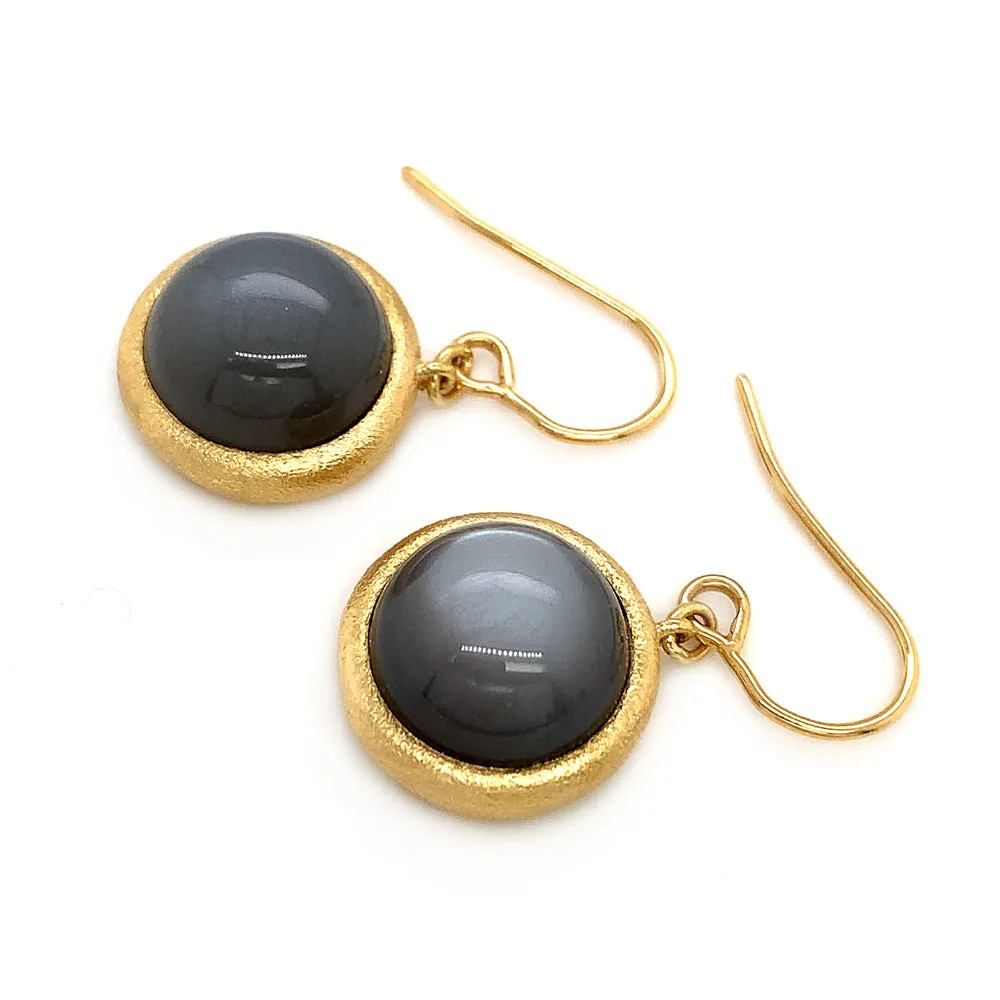 Yellow Gold & Moonstone Drop Earrings - "Baltic Night"