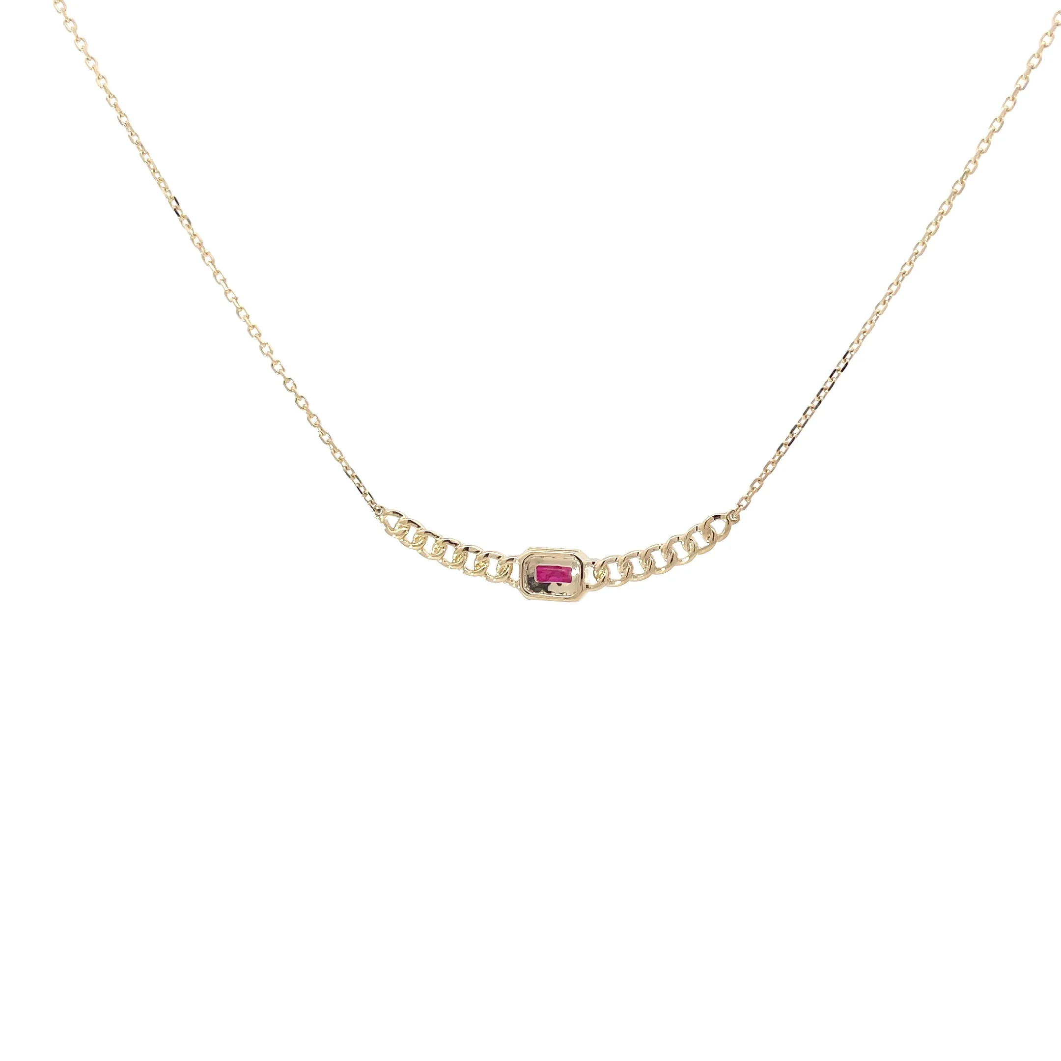 Yellow Gold Diamond Ruby Chain Bar Necklace