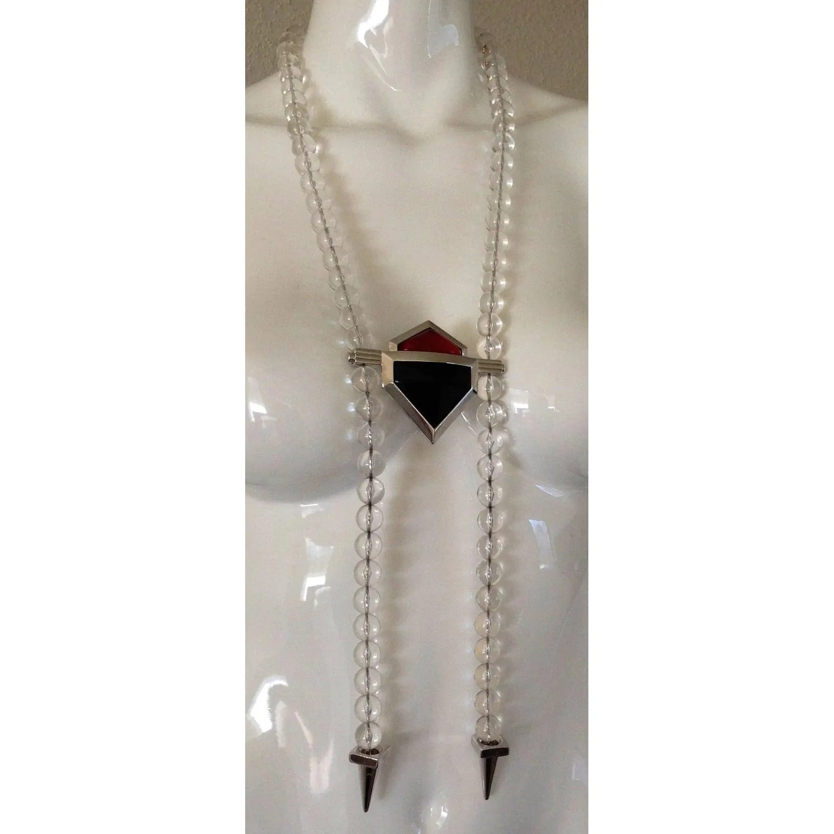 YVES SAINT LAURENT Vintage Large Lucite Bead and Geometric Glass Necklace Ysl