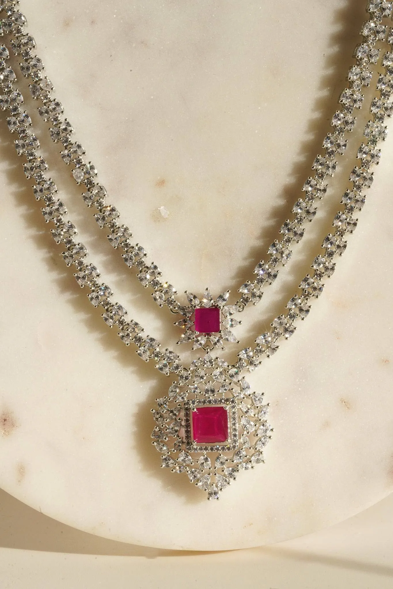 Zeenat - Double Layer Intricate Diamanté Accent Necklace Set