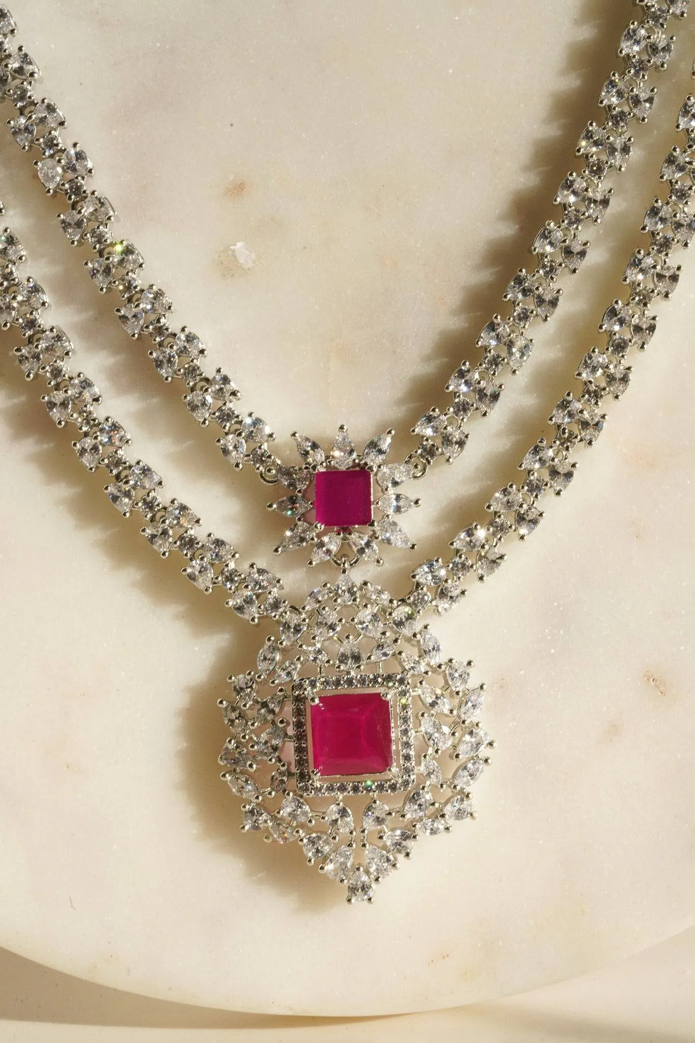 Zeenat - Double Layer Intricate Diamanté Accent Necklace Set