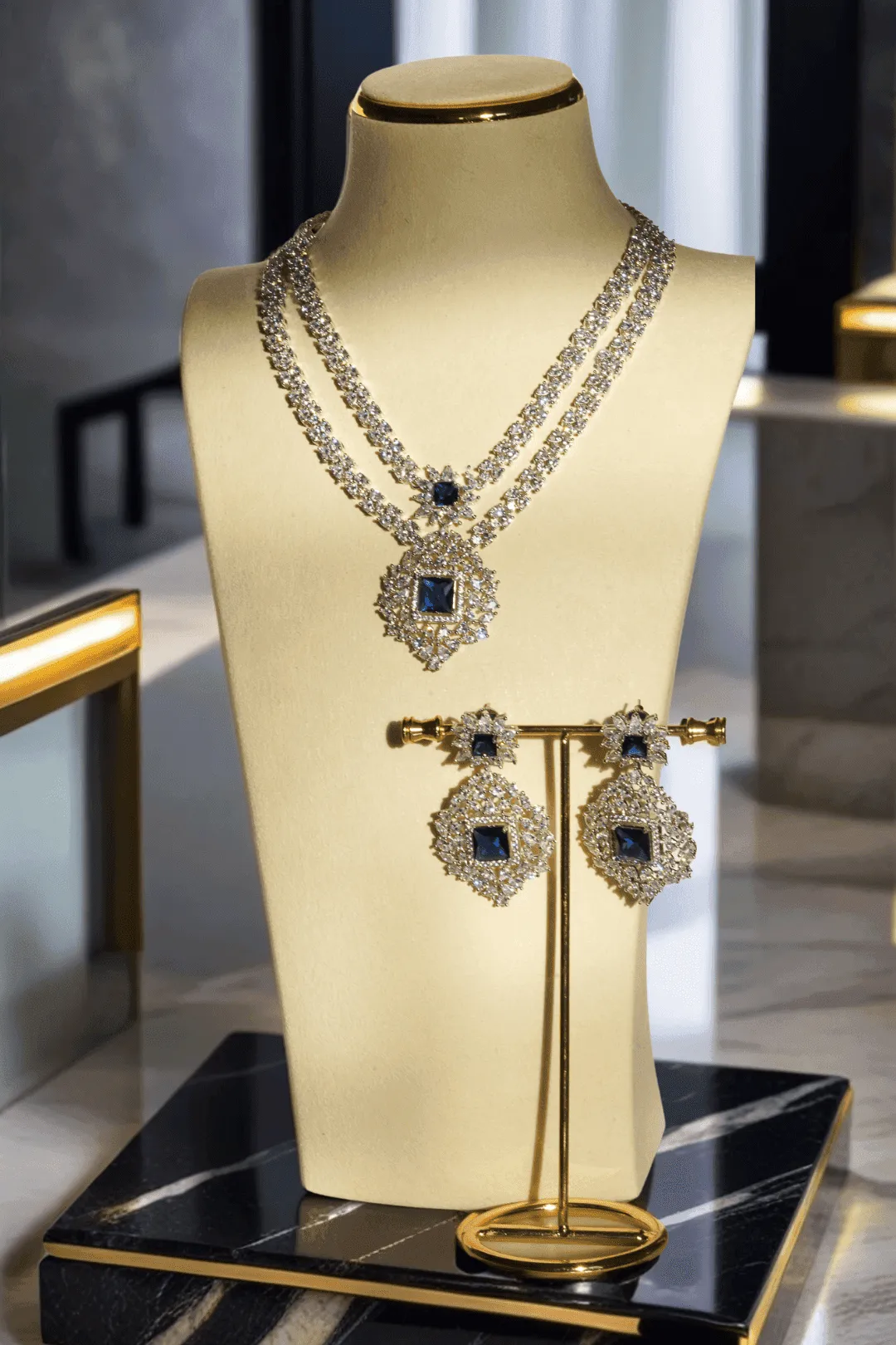 Zeenat - Double Layer Intricate Diamanté Accent Necklace Set