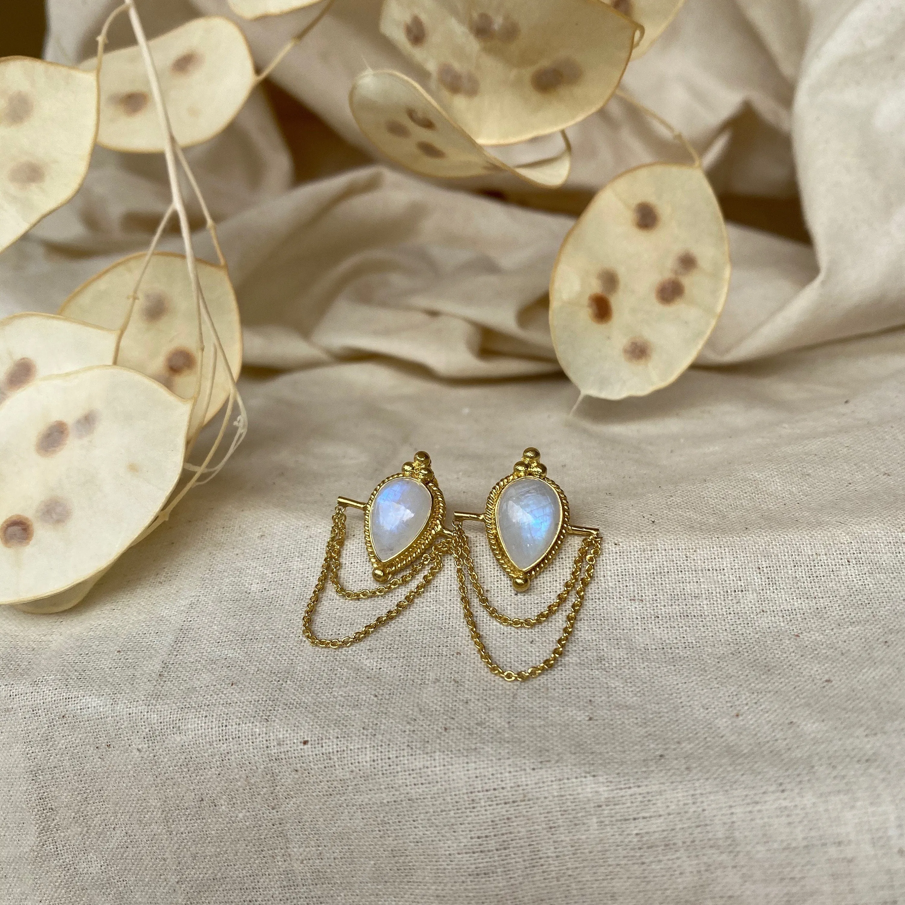 Zoe Gold Double Chain Teardrop Studs