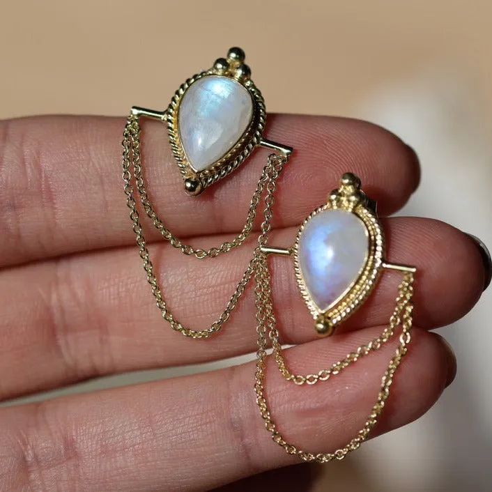 Zoe Gold Double Chain Teardrop Studs